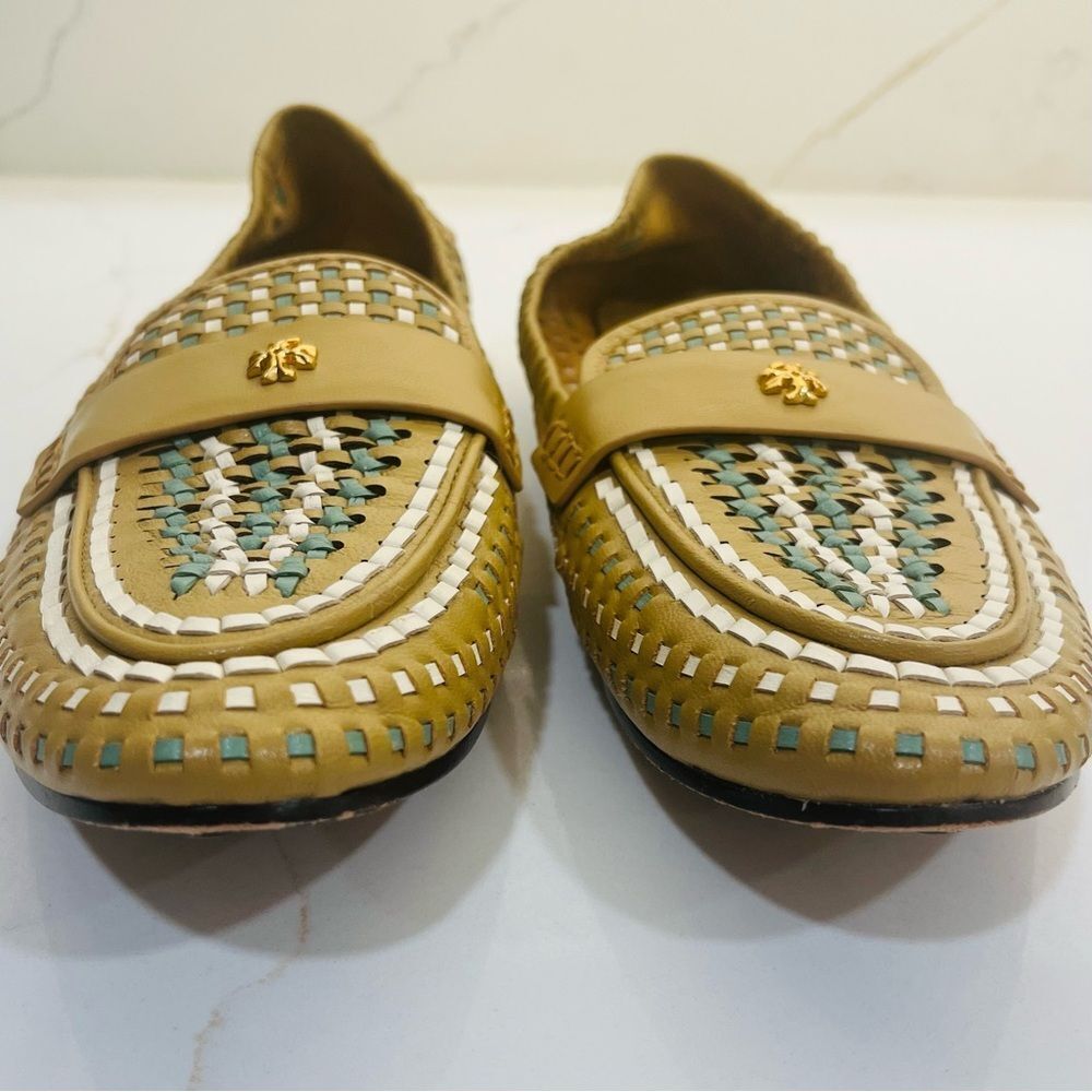 Tory Burch Tan & Teal Woven Flats - Picture 6 of 12